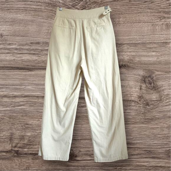 Jacquie the label high waisted wide leg cream color pleated belted pants size S - Picture 2 of 7